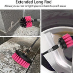 8 Pack Drill Brush Attachment Set, 1/4in Power Scrubber Brush + Extend Long Rod, Multi-Purpose Power Cleaning Scrub Brush for Bathroom, Tub, Tile, Corner, Floor(Hot Pink)