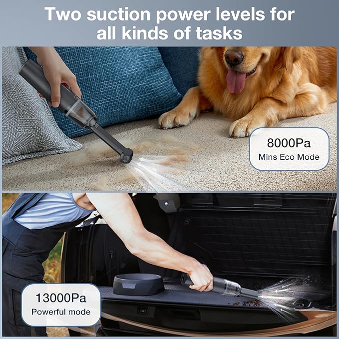 Car Handheld Vacuum Cordless 13000 PA Suction Power, Portable Mini Vacuum Cleaner for Car Home Office and Pet Hair, Black