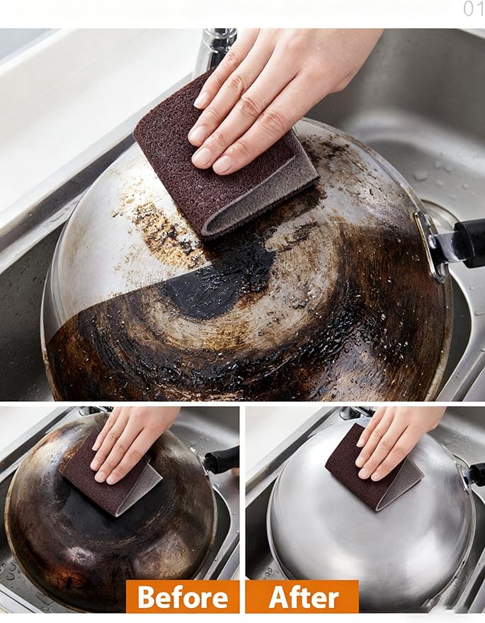 Carborundum Sponge Nano Emery Sponge Brush Eraser Scrub Kitchen Cleaning for Removing Rust Pots，Household Cleaning Tool (Dark brown-10pcs)