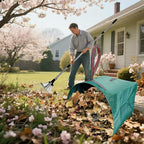 Leaf Rake for Lawns with 53 Gallon Dustpan-Type Leaf Bags,Heavy Duty Metal Garden Yard Rake Long Handle with Expandable Head 7-14" for Gardening Outdoor Camping Shrub Grass Bush Weed