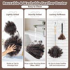 Ostrich Feather Dusters for Cleaning Kit - Reusable Soft Feather Duster Extendable to 49 inches for Cleaning Ceiling Fan, High Ceiling, Blinds & Retractable Small Duster for Keyboard, Car