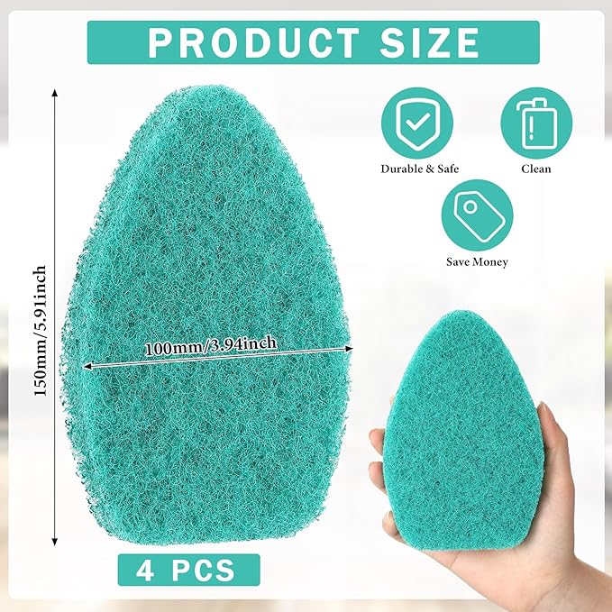 Baderke 4 Pcs Tub Tile Scrubber Cleaning Brush Pads (Without Handle) Compatible with Qaestfy Non-Scratch Scouring Pads Scrub Brush for Shower Bathroom Buildup Toilet Wall Floor(Green)