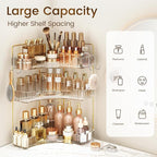 Corner Bathroom Counter Organizer 3-Tier Bathroom Organizer Countertop with Hooks Perfume Organizers Storage Shelf for Makeup & Skincare Dresser-Clear