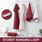 Homaxy Premium Cotton Kitchen Towels 16"x 28", Large Natural Ring Spun 390 GSM Dish Towels, Super Absorbent Terry Kitchen Hand Towels, Soft Tea Towel with Hanging Loop, Red Check Design,6 Pack