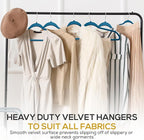 Techzoo Premium Velvet Hangers 50 Pack Ultra Thin Non Slip Adult Felt Space Saving Slim Suit Hanger for Closet Heavy Duty Coat Pants Jackets Dress Hangers 360° Swivel Hook Hold Upto 10 lbs Blue