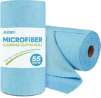 AIDEA Microfiber Cleaning Cloth Roll, Blue Shop Towels 55 Sheets Washable, Microfiber Towels for Cars, Blue Rags Reusable Paper Towel for Automotive, Workshop, House, Kitchen, Cleaning Supplies11×9"