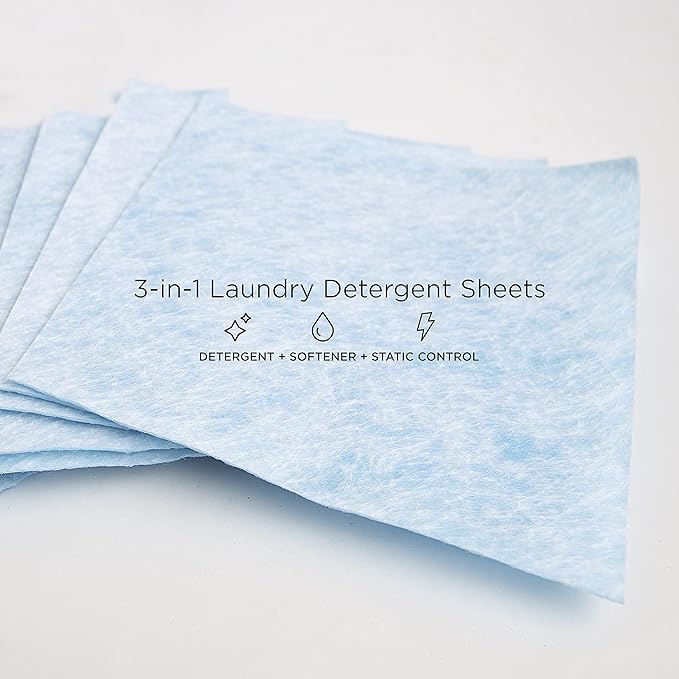 WashEZE (10 Ct) All in One Laundry Sheets Scented - Detergent-Fabric Softener-Stain Fighter - Static Guard Soap Sheet -All in One Detergent Sheet- Travel and Dorm Friendly
