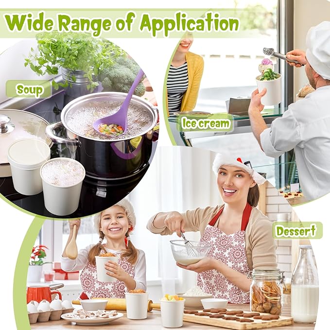 Fulmoon 100 Pack Paper Soup Containers with Lids Disposable Paper Food Containers with Vented Lids Kraft Ice Cream Bowls Soup Cup Ice Cream Cups for Restaurants(16 oz,White)