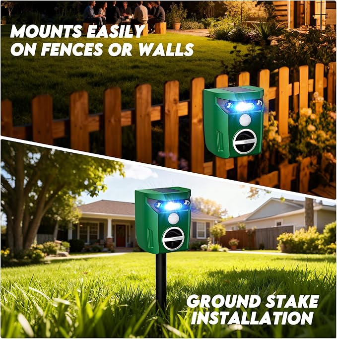 1 Pack Solar-Powered Ultrasonic Animal Repellent Outdoor, Deer Repellent Devices with Motion Sensor, Waterproof Deer, Cat, Raccoon, Coyote, Rabbit Deterrent for Yard, Garden, Farm