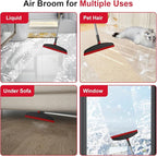 Broom with Dustpan Combo Set and Silicone Air Broom Kit, 51" Long Handle Floor Squeegee, Red Household Kit for Glass Window Rugs Pet Hair Home