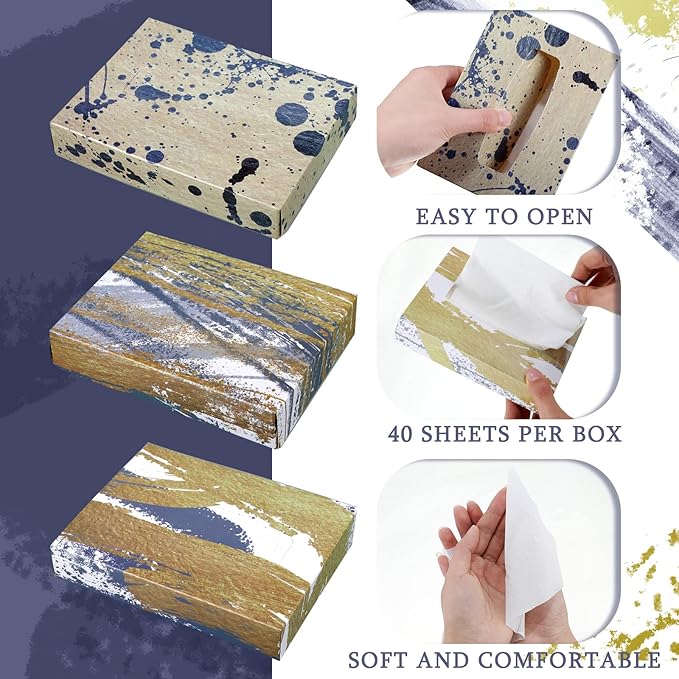 TaoBary 24 Packs Gold Small Boxes of Tissues Car Facial Tissue Boxes Disposable Tissue Packs Cube Facial Tissues 2 Ply 960 Sheets for Holiday Party Bathroom Office Floral Home Decor