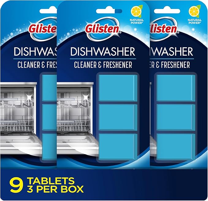 Glisten Dishwasher Cleaner and Freshener Deodorizer, Cleans and Freshens During Wash Cycle, Made in the USA, Lemon Scent, 9 Tablets