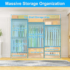 Ulif E13 Heavy Duty Clothes Rack（With 4 Hanger Rods & 8 Shelves） Freestanding Clothing Racks for Hanging Clothes，Adjustable Closet Organizer，Metal Garment Rack 63" W x16 D x77 H，Max Load 900LBS，Gold