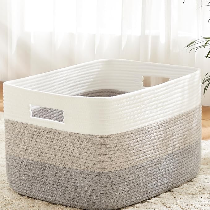 Blanket Basket,Rectangle Woven Baskets for Storage,30L Laundry Basket for Decorative Nursery Blanket,Toys,Dirty Clothes and Magazine in Shelves,Baby Room,and Living Room