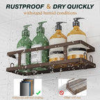 Youvip Adhesive Shower Caddy,Shower Shelves with Soap Holder and 12 Hooks,Rustproof No Drilling Bathroom Organizer and Storage,Bronze,3 Pack