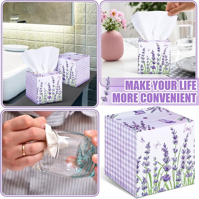 12 Pack Fall Lavender Facial Tissues Cube Boxes 600 Sheets 3 Ply Small Purple Flower Floral Face Tissues Bulk for Autumn Car Bedroom Supplies
