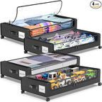 Molutsody Under Bed Storage with Wheels, 4-Pack Underbed Storage Containers with Clear Lids, Under Bed Shoe Storage Organizer, Rolling Under Bed Storage for Clothes Shoes Blankets (Black)