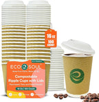 ECO SOUL 16oz Compostable Ripple Cups (100 Pack) – Biodegradable Paper Cups, Non-Toxic Disposable Cups for Hot Drinks, To-Go Coffee Cups, Eco-Friendly & Ripple Paper Cups