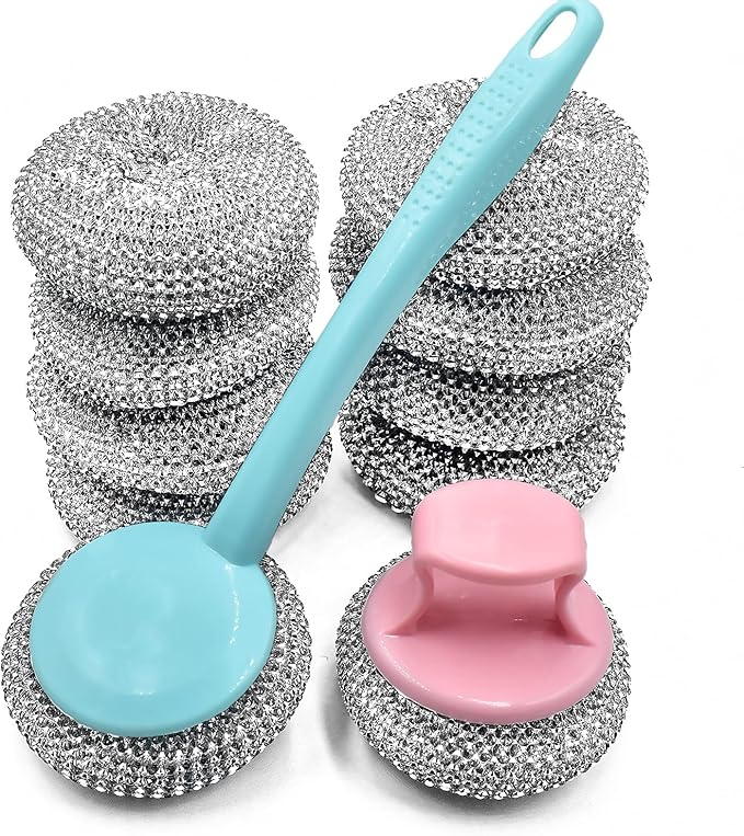 HONGYUTAI 10 Pack Stainless Steel Sponges, Scrubbing Scouring Pad, Steel Wool Scrubber for Kitchens, Bathroom and More