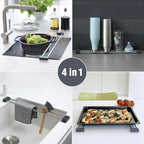 Sanni Shoo drip.line Pure - Versatile and Adjustable Kitchen Rack Drip Tray for Dishcloths, Brushes, and Bottles - Hygienic Storage - Made ofStainless Steel and Silicone
