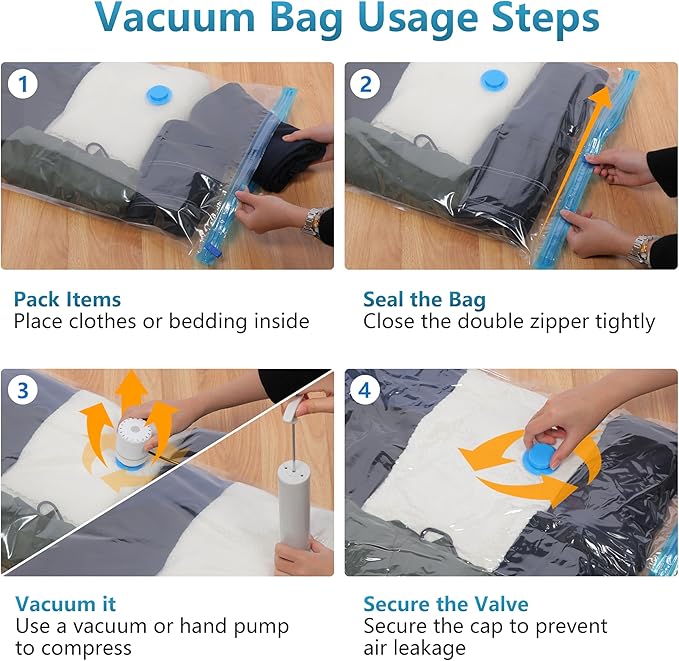 6 Pack Vacuum Storage Bags，Space Saver Bags(6 Pack XXL Jumbo) Compression for Comforters and Blankets, Sealer Clothes Storage, Hand Pump Included