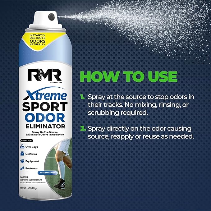 RMR Xtreme Sport Odor Eliminator Spray - Heavy-Duty Equipment, Uniform, Gym, and Shoe Deodorizer, 15 Ounces, Fragrance-Free