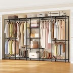 ONBRILL F5 Extra Large Industrial Pipe Clothing Rack, Freestanding Portable Closet Organizer System with Shelves & Hanging Rods, 88.6'' Wide Heavt Duty Clothes Rack, Max Load 1300lbs, Black