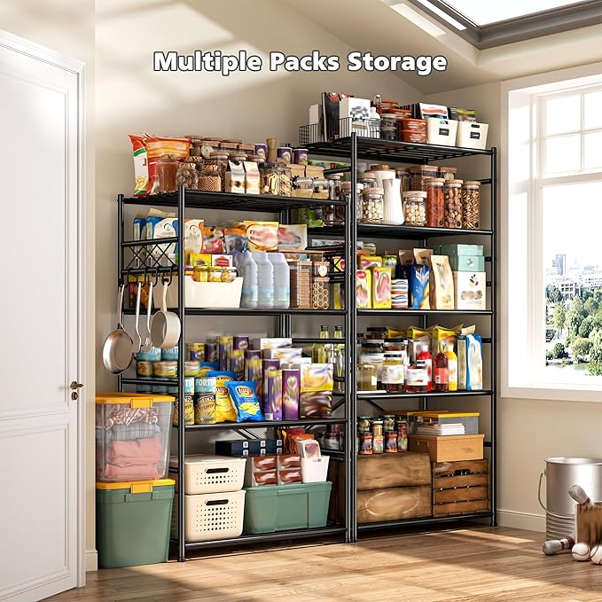 DurayLoly Storage Shelves 4 Tier Shelf Organizer,Metaling Shelving with Hooks,Heavy Duty Garage Shelves Unit with Leveling Feet,Wire Shelving for Pantry,Kitchen and Closet,23.6" W x 13.8" D x 60.4" H