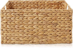 Casafield Set of 4 Water Hyacinth Pantry Baskets, 10" x 13" x 5", with Chalkboard Labels and Chalk Marker - Natural, Woven Storage Bin Organizers for Kitchen Shelves