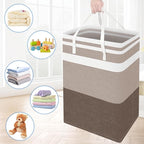 BlissTotes 3-Pack Laundry Basket, Freestanding＆Waterproof Laundry Hamper, Collapsible Tall Clothes Hamper with Easy Carry Handles for Clothes, Towels in the Family and Dorm,Gradient Khaki,75L