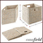 Casafield 12" x 12" Hyacinth Storage Baskets, Whitewash - Set of 6 Storage Organizers, Woven Wicker Cubes for Bathroom, Bedroom, Laundry, Shelves