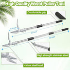 Weed Puller Tool with Gloves, Manual Stand Up Weeding Picker Tool, Heavy Duty Weeder Remover Tool with 4 Claw Steel Head for Garden, Yard, Lawns, Sidewalk, Grass