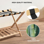 Fully Assembled 26.77" Luggage Stand, Bedroom, Hotel - Natural Bamboo Suitcase Stand, Foldable with 2 Layers - Luggage Racks for Suitcases, up to 165 lbs