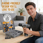 Hi-Spec 8V Cordless Drill Set & Home Tool Kit – USB Rechargeable Electric Power Drill Driver, Compact Tool Set with Essential Accessories, Gray, Perfect for DIY Repair, Maintenance, and Projects