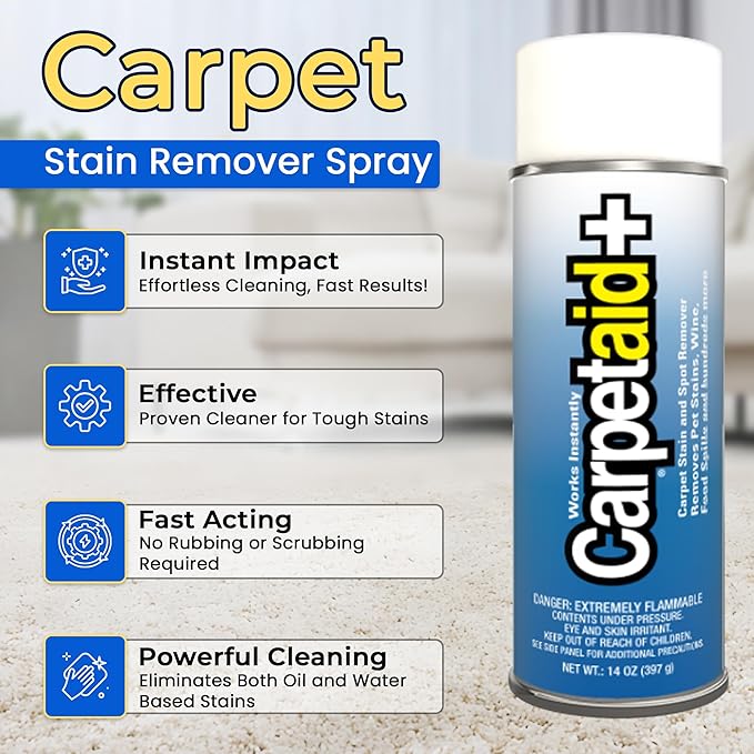 Carpet Aid Spot & Stain Remover, Removes Oil, Grease, Ink, Coffee, Pet Urine & Lipstick from Carpets, Rugs & Upholstery 10 Pk