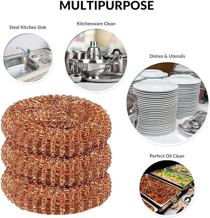 12 Pack Copper Coated Scourers by SCRUBIT – Scrubber Pad Used for Dishes, Pots, Pans, and Ovens. Easy scouring for Tough Kitchen Cleaning.