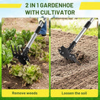 2-in-1 Heavy-Duty Weed Puller Tool with 5-Tine Rake – 30" to 60" Adjustable Handle, Hoes for Gardening, Hoe Garden Tools for Loosening Soil, Planting, Weeding
