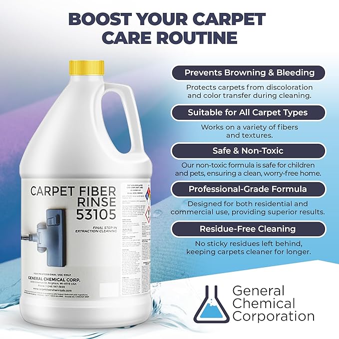 CarpetGeneral- Carpet Fiber Rinse & Odor Neutralizer Solution 53105|Prevent Browning, Bleeding & Odors with Top Carpet Cleaner Liquid|Carpet Fiber Rinse Professional Residue Attracting Agent -1 Gallon