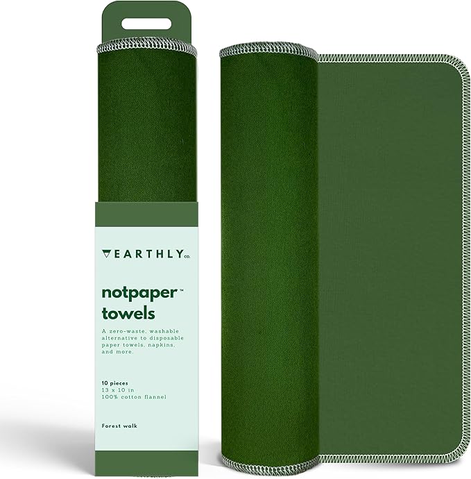 Reusable Paper Towels - 24 Pack - Roll of Washable Cotton Cloth Paper Towels - Paperless Reusable Napkins Cloth Washable - Absorbent + Long Lasting - Zero Waste Products - (Green)