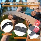 Manual Pole Saw for Tree Trimming, 27 FT Manual tree purner with 8 Fiberglass Handles, Sharp steel Blade and Scissors, Easy to Carry and Extendable Design for Tree Maintenance, Orange