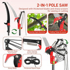 VINGLI Manual Pole Saw for Tree Trimming, 26 ft Extendable Tree Pruner, Sharp Steel Blade and Scissors, High Tree Branch Cutter with Lightweight 8 Fiberglass Long Handles, for Pruning Palms and Shrubs