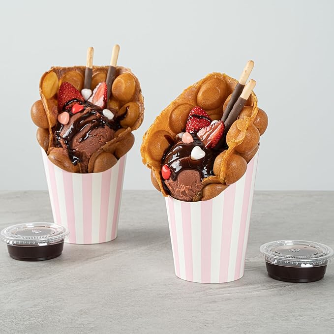 Restaurantware Bio Tek 12 Ounce French Fry Containers 100 Disposable Charcuterie Cups - Incline Design Round Striped Paper French Fry Cups Stackable For Waffles Chips or Popcorn