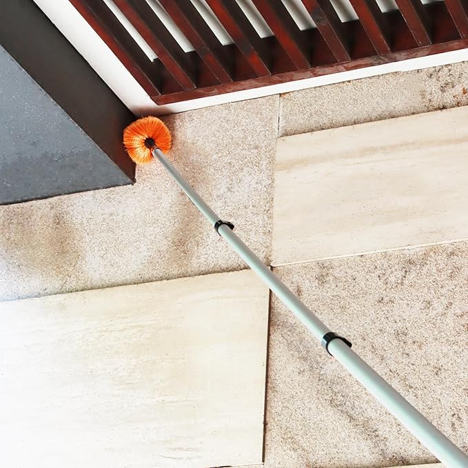 23 ft High Reach Window Squeegee & Cobweb Duster with Extension Pole, 2 in 1 Squeegee for Window Cleaning, Spider Web Brush with Lightweight 4-16.5 ft Telescoping Pole for Outdoor Indoor Car Cleaning