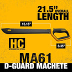 DEWALT 21 Inch MA61 D-Guard Machete - Full Tang Stainless Steel Blade with Saw Back & Protective D-Guard Non-Slip TPR Handle with Nylon Sheath for Brush Clearing, Yard Work, Camping and Outdoor Use