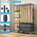Ulif F3R Heavy Duty Clothes Rack（With Lockable Wheels）Freestanding Clothing Racks for Hanging Clothes，Adjustable Closet Organizer System，Portable Garment Rack 40"W x 15"D x 74"H，Max Load 700LBS，Black