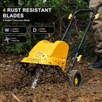 Garden Rototiller 12-Inch 10.5-Amp Corded Electric Tiller/Cultivator, Adjustable Wheels, 8-Inch Tilling Depth, Powerful and Lightweight Tiller