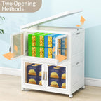 Large Clear Stackable Storage Bins with Lids, 90QT-45QT*2Tier Foldable Cabinet for Closet Organizers, Plastic Storage Box with Wheels White