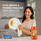 Valor Dishwashing Liquid, 25 fl oz – Dish Soap for Kitchen & Bathroom, Grease-Fighting, Gentle on Hands, Fast Rinse, Eco-Friendly Biodegradable Formula (25 oz (Pack of 3), Orange)