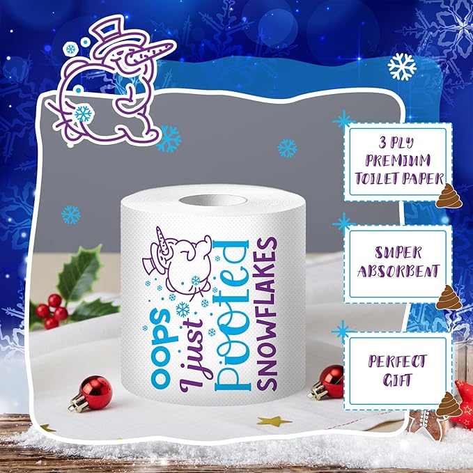 2 Rolls Christmas Toilet Paper Gifts Santa Claus Toilet Tissue with Packaging Bag and Bow Disposable Xmas Paper Towels Christmas Stocking Stuffers for Holiday Birthday Party Supply(Snowman)