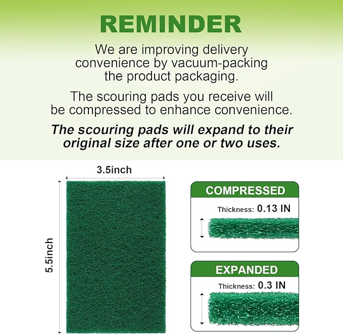 Heavy Duty Scouring Pad, 96Pcs Household Scour Pad for Kitchen, Garage and Outdoors, Reusable Dish Scrubber Pads for Pan and Metal Grill - Green
